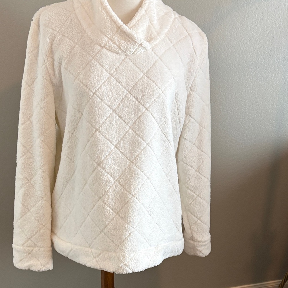 Talbots White Quilted Cowl Neck Sweater